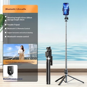 Mini <span class=keywords><strong>trépied</strong></span> sans fil en acier inoxydable pour selfie, support de téléphone portable télescopique intégré pour diffusion en direct et photographie - Product Image 5