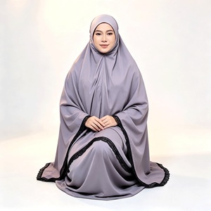 Ensemble Khimar Lavande Poussiéreuse pour Femme, Gris Lilas, Tenue Modeste, Vêtements Musulmans Islamiques, Longueur au Sol - Product Image 3