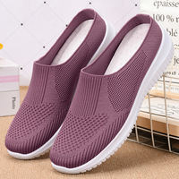 XRH En gros : Chaussons en maille tricotée, Chaussures plates style marche roses, Chaussures décontractées à enfiler violettes, avec logo personnalisé, pour femmes et mères