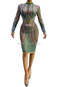 Falda ajustada con estampado <span class=keywords><strong>de</strong></span> diamantes <span class=keywords><strong>de</strong></span> cuerpo completo, para cena, fiesta, baile <span class=keywords><strong>de</strong></span> graduación, espectáculo anual, cantante, Bar, disfraz - Product Image 4