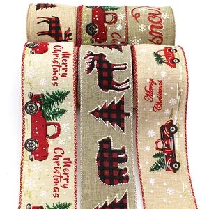 크리스마스 활 유선 리본 Suppliers-중국 도매 2.5 인치 크리스마스 리본 유선 가장자리 크리스마스 트리 사슴 디자인 선물 포장 장식 활 리본 롤