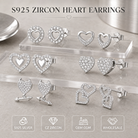 Vente en gros de boucles d'oreilles pour femmes en argent sterling 925 plaqué rhodium avec zircone cubique en forme de cœur, bijoux cadeaux