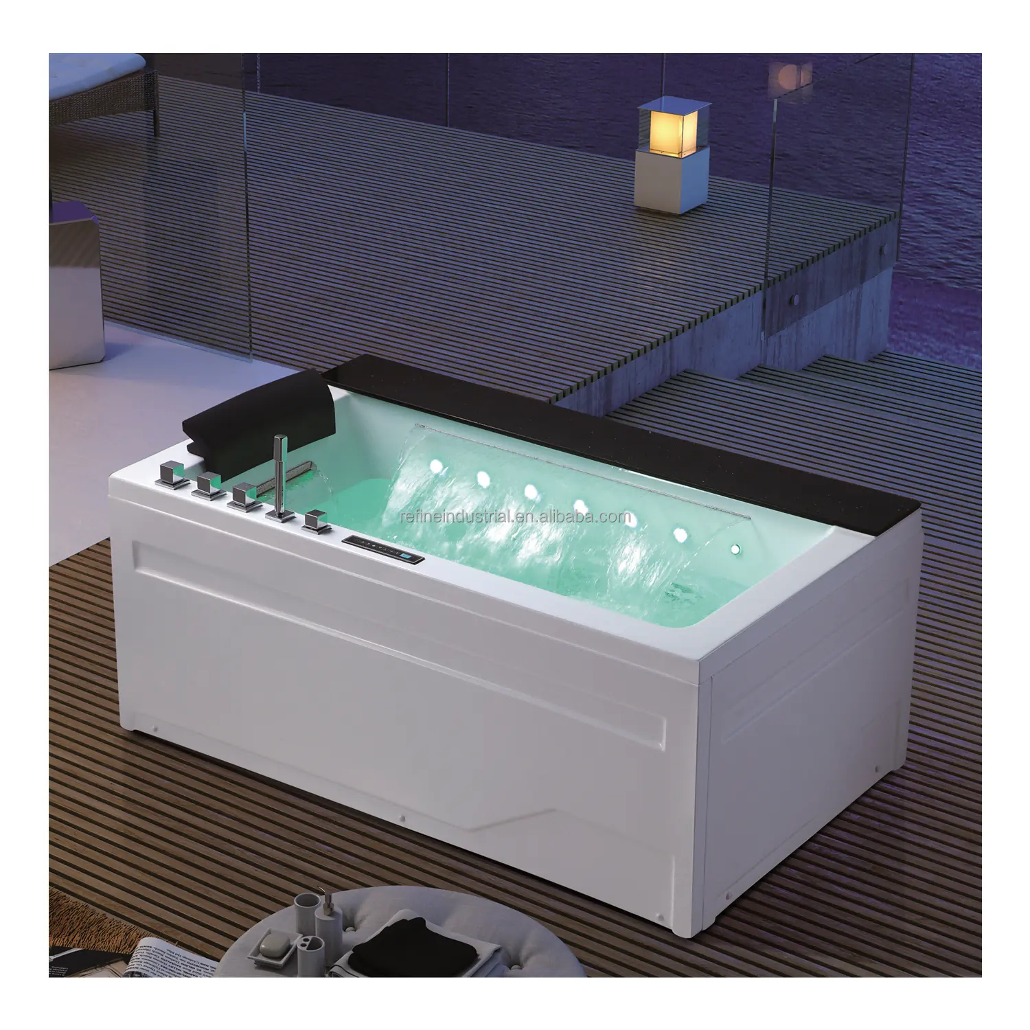 Acryl-Whirlpool 1 Person Eck-Badewanne Luftdüsen geführte bunte Therapie-Massage-Badewanne für Erwachsene