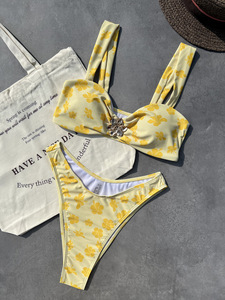 RUIQUWIN Maillot de bain 2 pièces dos nu à grain ondulé de couleur unie sexy pour femmes - Product Image 4