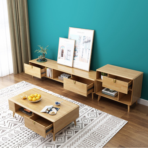 Nordic Style Solid Wood TV Cabinet Natural Color Storage Living Room Floor Stand - Product Image 2