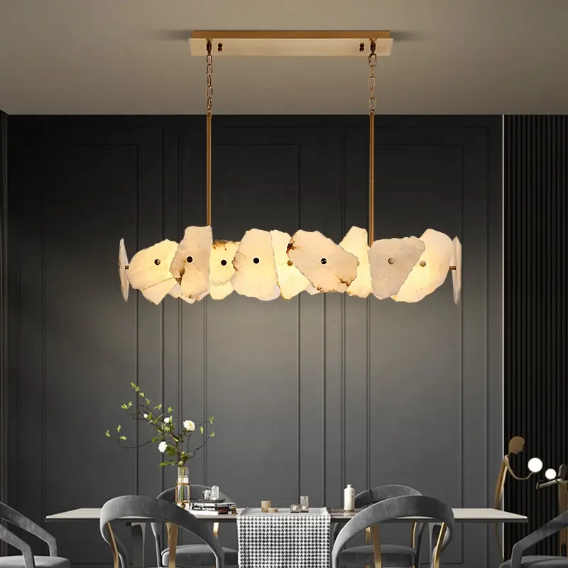 Modern marble chandelier light luxury simple living room, dining room, bedroom, exhibition hall apartment brass chandelier
