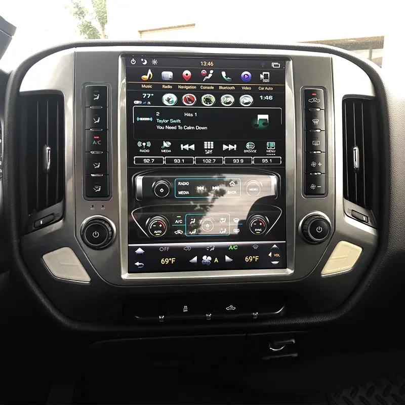 PX6 Radio mobil layar sentuh gaya Tesla untuk Chevy Silverado GMC SIERRA 2014-2019 pemutar Multimedia DVD navigasi GPS Stereo