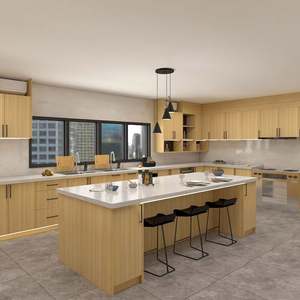 Muebles de Cocina Modernos con Isla, Acabado en Melamina con Aspecto de Madera - Product Image 1