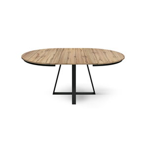 Dafne Round Extendable <b>Table</b> 120-170 Cm <b>Rustic</b> Oak Melamine Top Iron Base Indoor Use - Product Image 6