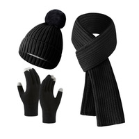 Conjunto de Gorro de Invierno con Forro Polar, Bufanda y Guantes Táctiles para Mujer, Gorro con Pompón, Conjunto de Regalo Empresarial