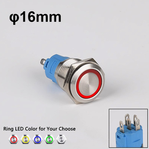 Kleine IP65 waterdichte momentane LED-drukknoppen 22mm 19mm 12mm 16mm 12V roestvrij staal 1NO1NC CE voor elektronica - Product Image 3