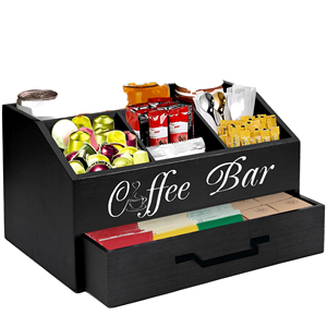 Boîte de rangement pour comptoir de bar à café, en bois massif, pour dosettes de café, organiseur de boissons, boîte de rangement à compartiments pour bureau - Product Image 1