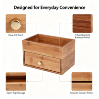 Organisateur de bureau en bambou carbonisé avec plateau ouvert, boîte de rangement pour maquillage, idéal pour la maison, le bureau, la coiffeuse, la chambre à coucher