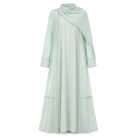 Ensemble Abaya Cardigan Ouvert en Chiffon Personnalisé OEM avec Bordure Strass et Perles, Robe Intérieure en Satin, Hijab – 3 Pièces, Robe Longue Modeste Musulmane pour l'Aïd