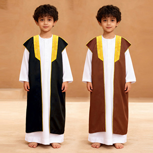 Arap Çocukları Bişt Yelek Takımı Erkek Çocuklar İçin Thobe Kıyafetleri Çocuklar İçin Altın İşlemeli Pelerin Müslüman Cübbe Dubai Suudi Arab Elbisesi Ramazan - Product Image 2