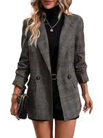 Costume de bureau décontracté pour femme, printemps 2026, à carreaux pied-de-poule, entièrement doublé, avec revers boutonné et poches