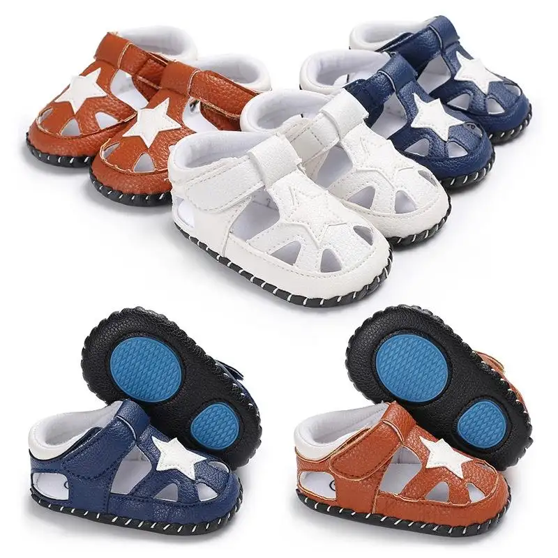 Baby Boy Shoes Newborn Footwear Black Grey Male Baby Shoes Summer Toddler First Walker PU Leather Infant Prewalker
