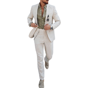Bespoke Fit ชุดทักซิโด้ผ้าลินินผ้าฝ้ายชุดสูททางการสำหรับนักธุรกิจชายสีเบจ<span class=keywords><strong>2</strong></span>ชิ้นสำหรับงานปาร์ตี้ฤดูร้อน - Product Image 5
