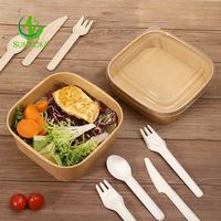 Bol à salade SUMKOKA PET avec couvercle, brun, jetable, en papier kraft écologique, à double paroi, à paroi simple