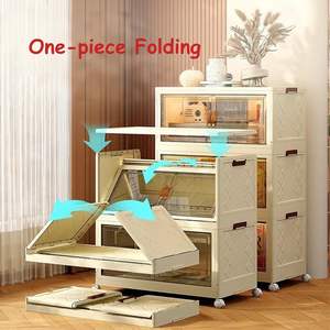 Collapsible Clothing Storage <b>Bins</b> with <b>Lids</b> Wheels Plastic Folding Stackable Closet Organizer Storage Box with Doors for Home - Product Image 5