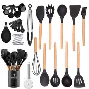 12-Piece USA Mairun Eco-Friendly Kitchen <b>Utensil</b> <b>Set</b> with Rubberwood Handles Heat Resistant Silicone Non-Stick Khaki - Product Image 2