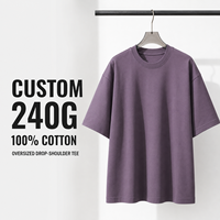 T-shirt unisexe en coton surdimensionné, respirant, à manches courtes, couleur unie, confortable, style streetwear, 240 g/m², pour homme, été.