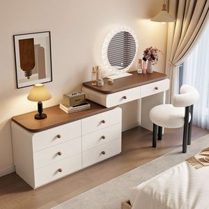 <span class=keywords><strong>Coiffeuse</strong></span> individuelle autoportante avec miroir LED rond éclairé Cream Wind, tabouret de rangement intégré, <span class=keywords><strong>en</strong></span> bois de mahogany massif, mobilier de chambre - Product Image 3