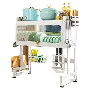 High Quality Multifunctional Stainless Steel Kitchen Plate Expandable Over The Sink Dish Drainer Drying Rack with Cover