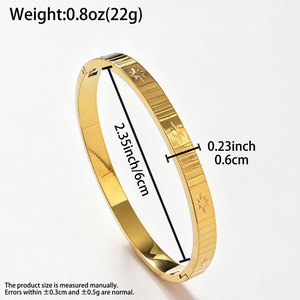 glossy waterproof <b>engraved</b> heart star floral crystal chain bamboo 18k gold plated stainless steel stackable designer <b>bangle</b> set - Product Image 6
