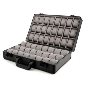 Sang Trọng Cao Cấp Đồ Trang Sức Cầm Tay Trường Hợp Với 48 Khe Cắm OEM Màu Đen Màu Xanh Lá Cây Đồng Hồ Lưu Trữ Xử Lý Công Suất Lớn Hàng Tồn Kho Hộp Đồng Hồ - Product Image 4