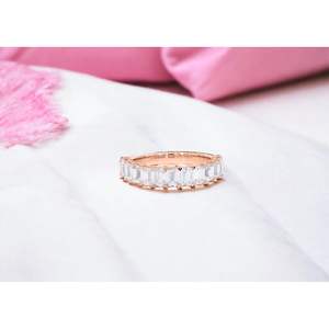 KEEVA JEWELS 2.20Ct Emerald Shape Prong Set Moissanite <b>Wedding</b> <b>Band</b> for Women Gold Plated Sterling <b>Silver</b> Handcrafted in the USA - Product Image 4