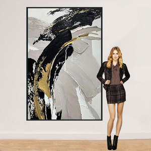 NGHỆ THUẬT ban đầu 100% vẽ tay hiện đại trừu tượng vải tường nghệ thuật màu xám đen sơn dầu cho nhà trọ khách sạn tác phẩm nghệ thuật trang trí - Product Image 1