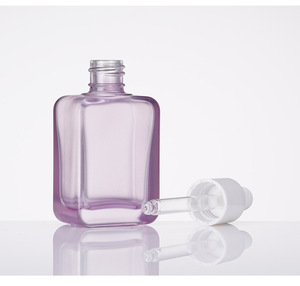 30Ml Heldere Paarse Kleur Platte Vierkante Vorm Glazen Druppelflessen Essence Vloeibare Portioning Containers Met Witte Rubberen Stop - Product Image 2