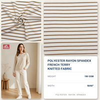 Tissu en maille rayée en molleton teint en fil, polyester, rayonne, élasthanne, 190 GSM, blanc et marron, pour t-shirts et robes, vente en gros