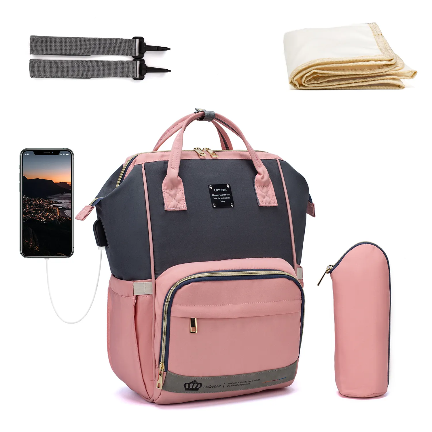 Сумка для мам, рюкзак с двумя открытыми плечами, с USB-разъемом, новая модная многофункциональная сумка для матери и ребенка большой емкости