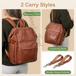 Sac à dos à langer en cuir PU écologique, pliable, couleur unie, grande capacité, imperméable, unisexe, avec sangles de poussette, durable et respirant - Product Image 2