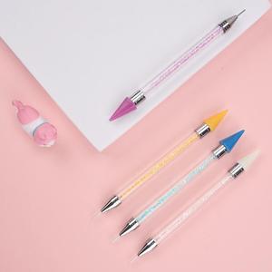 Stylo à double tête en acrylique pour points de cire, pointe métallique, outil de préhension pour strass et cristaux, marque privée, pour nail art - Product Image 3