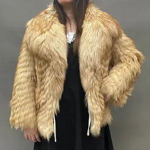 2023 Winter Luxury Big Fox Fur Collar Fur Jacket Women Knitted Genuine Red Fox Fur Coat