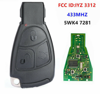 Clé de voiture télécommande noire intelligente 433 MHz à 2 ou 3 boutons avec puce NEC pour Mercedes Benz W169 W202 W203 W208 W210 W245 sans logo
