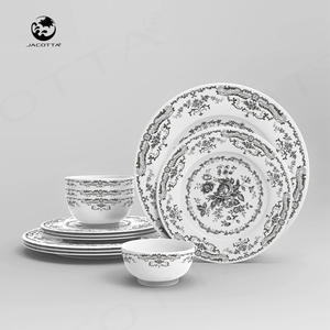 빈티지한 영감을 받은 플로럴 세라믹 식기 세트 우아한 블랙 화이트 도자기 식기 프리미엄 도자기 식기 - Product Image 5