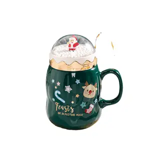 Christmas Style Cute 18oz Ceramic Mug Gift Cup With Santa Claus Lid