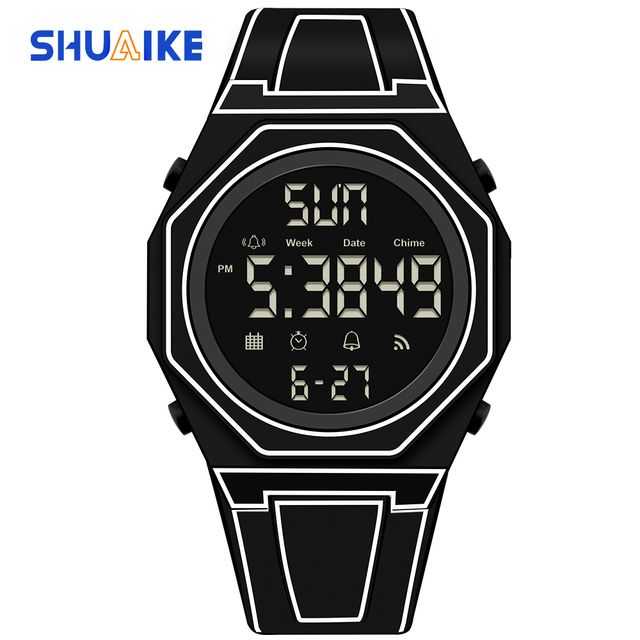 New Luxury Fashion 3D Sketch Men's Multifunctional Electronic Watch 3BAR Waterproof Round Sports Silicone Strap