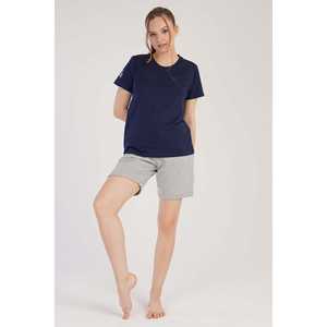 Conjunto de pantalones cortos de manga corta para mujer con cuello de 3 hilos y doble dobladillo con bolsillos - Product Image 4