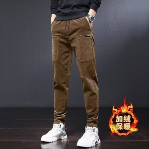 Pantaloni Casual in velluto a coste da uomo nuovi e ispessiti in peluche da uomo per l'autunno e l'inverno con elastico in vita e gamba piccola - Product Image 3