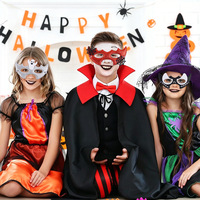 Masque de Halloween demi-visage en feutre pailleté, motifs citrouille, araignée, fantôme, crâne, pour cosplay, fête costumée, accessoires de photomaton