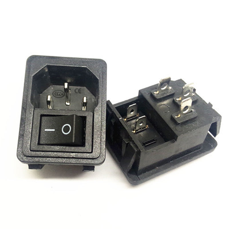 220V 10A IEC C14 Black PC Rocker Switch Socket Plug 3 Pin Panel Mount ...