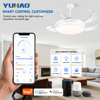 Ventilateur de plafond LED rétractable avec télécommande, moteur BLDC, 50 pouces, pour hôtellerie, salon et salle à manger, fabrication OEM ODM