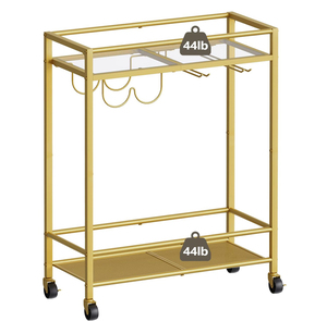 Luxury 2-Tier Metal Glass Rolling Bar Cart Wheeled Serving <b>Table</b> Kitchen Room Outdoor Mall-Catering Hotel Restaurant Helper - Product Image 1