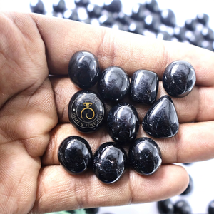 Turmalina Negra Natural Cabujón Pulido con Base Plana para Joyería, Envoltura con Alambre, Sanación, Turmalina Negra - Product Image 1
