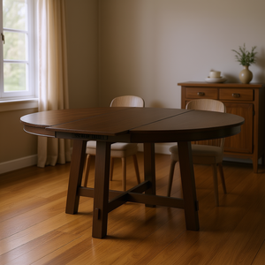 Tavolo da Pranzo Rotondo Allungabile in Stile Fattoria per 6 Persone, Tavolo da Cucina in Legno - Product Image 2